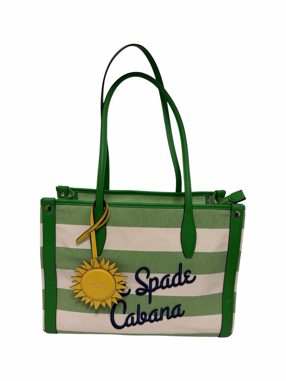 Kate Spade Green/White Stripe Canvas Shoulder Handbag